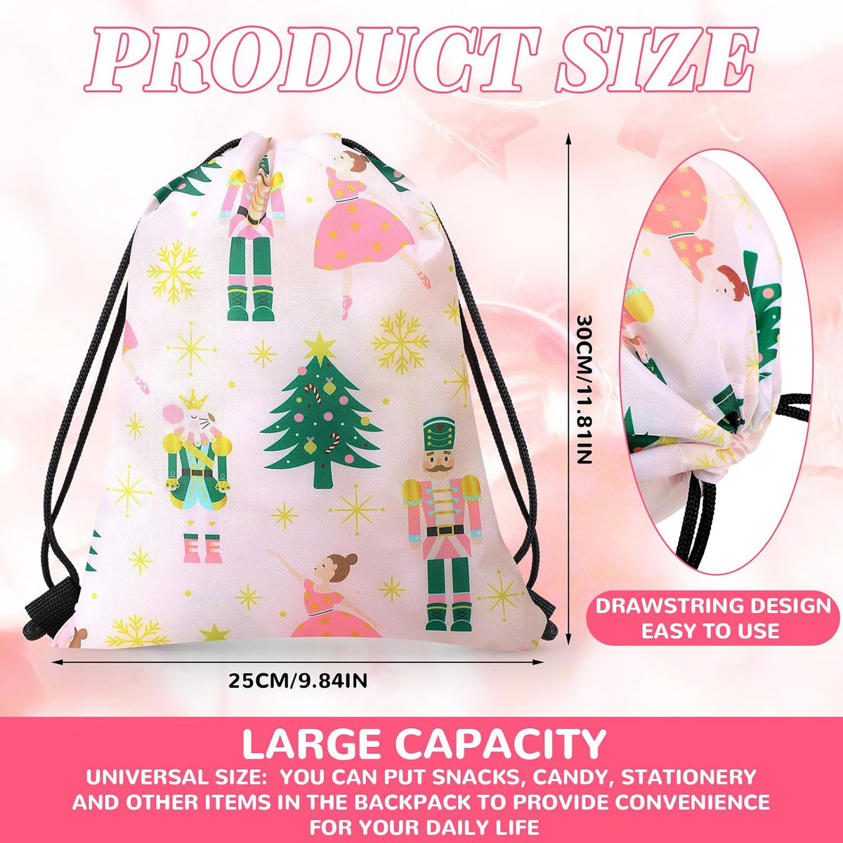sweetude 24 pcs christmas nutcracker drawstring bags 12, package contents