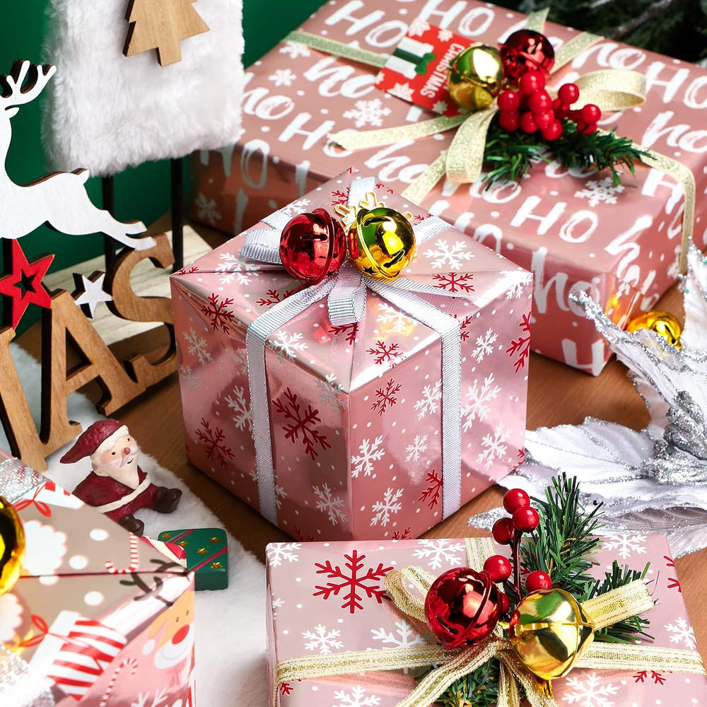 WRAPAHOLIC Christmas Wrapping Paper Set - Rose Gold Santa and Reindeer with M...
