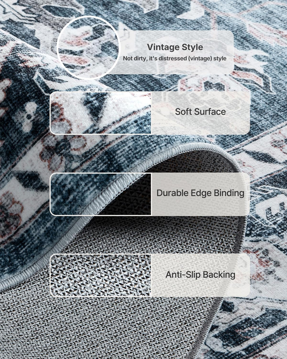 Amada 8x10 Area Rugs for Living Room, Washable Area Rug, Blue