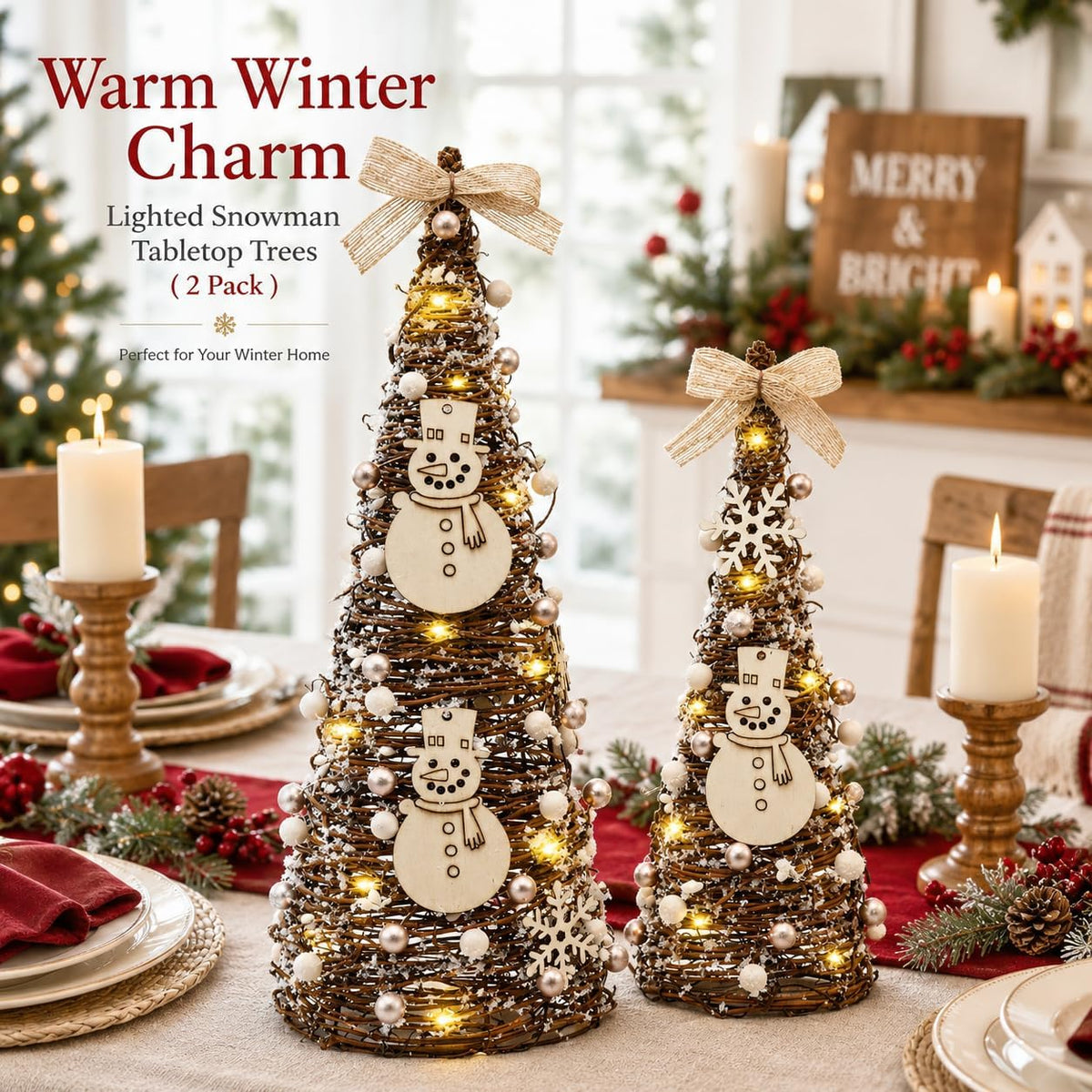christmas table tree,snowman winter table tree decorations centerpiece,led, side view