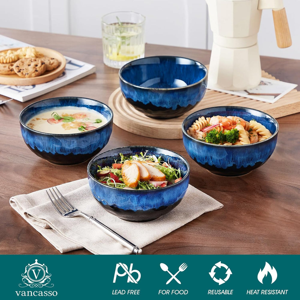 vancasso Starry 24oz Bowls for Soup, Ceramic Blue bowls Set of 4