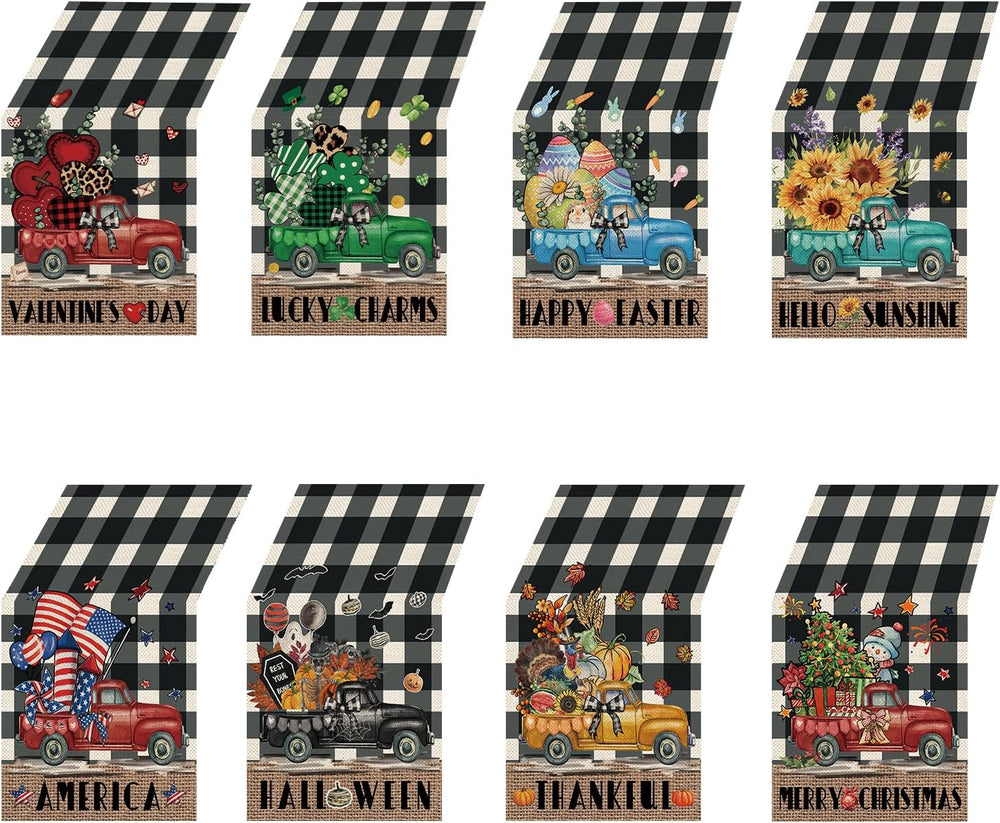 8 Pcs Truck Holiday Table Runners 72 Inches Long, Rustic Truck Fall Winter Ha...