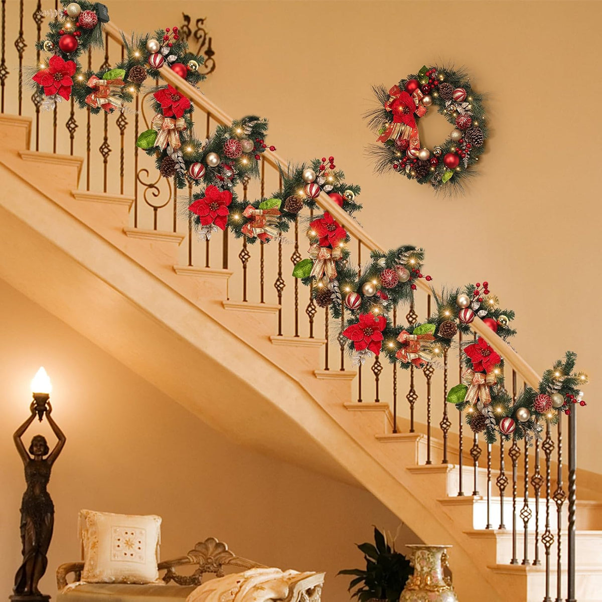 Garvee 6 FT Pre-Lit Christmas Garland with 20 LED Lights & 8 Modes