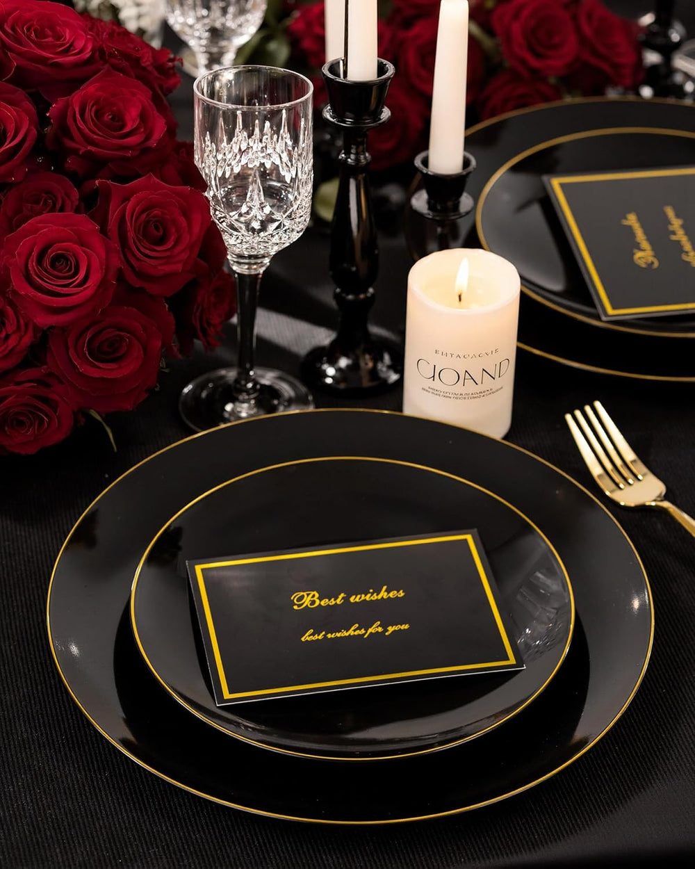 Nervure 100PCS Black Plastic Plates - 7.5″ Black Dessert Plates Disposable