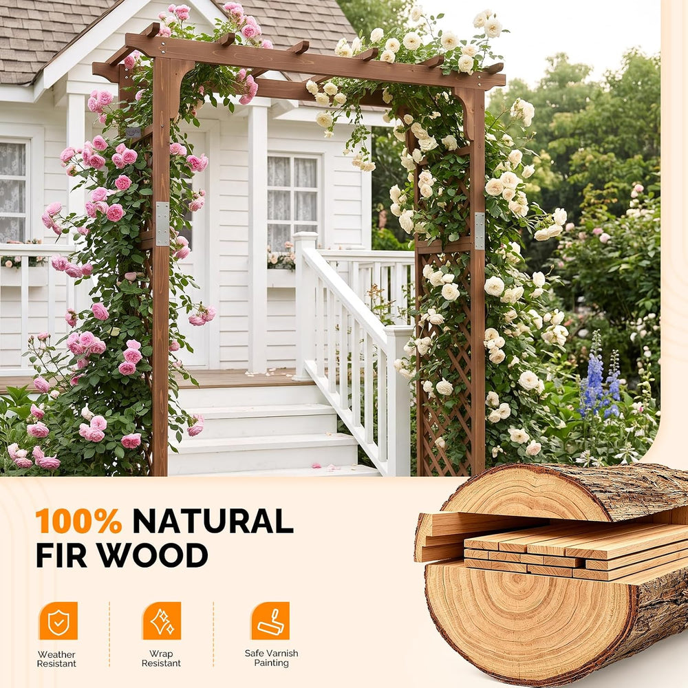 VINGLI Wood Garden Arbor, 85in Wedding Arch Garden Trellis for Plant Climbing...
