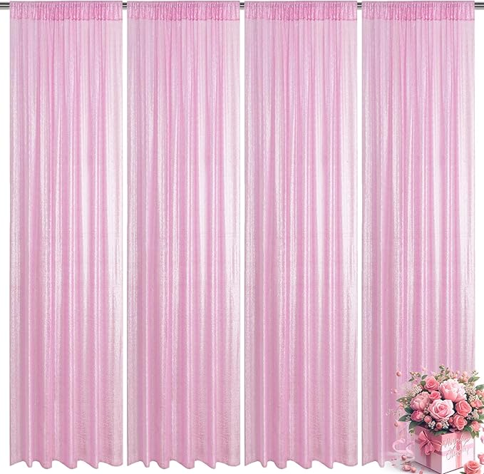 Matte Pink Sequin Backdrop Curtain 4 Pieces 2FTx8FT Glitter Photography Backdrop for Party Wedding Birthday Christmas Decorations