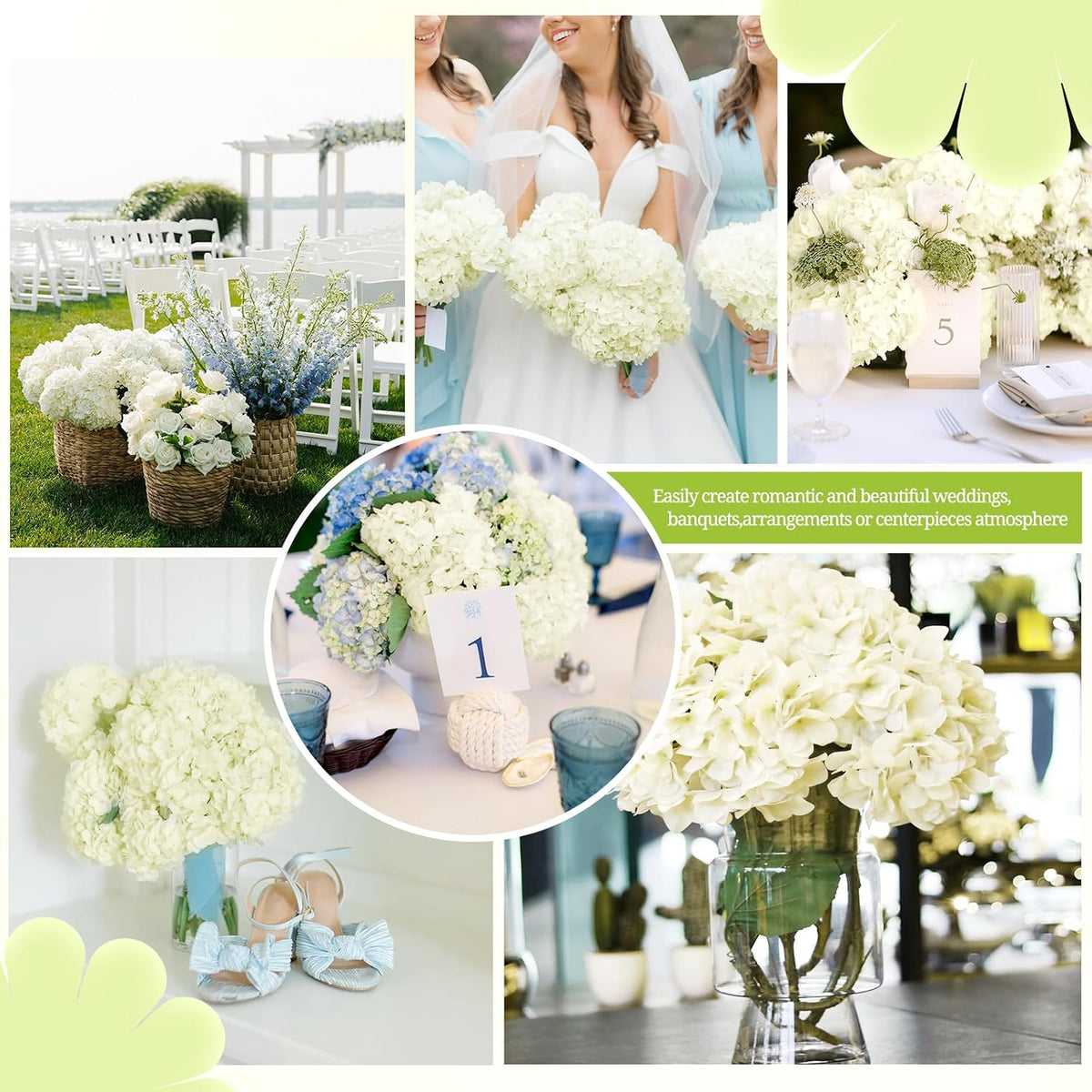 Pesonlook 100Pcs Ivory Hydrangeas Artificial Flowers,Wedding Centerpieces