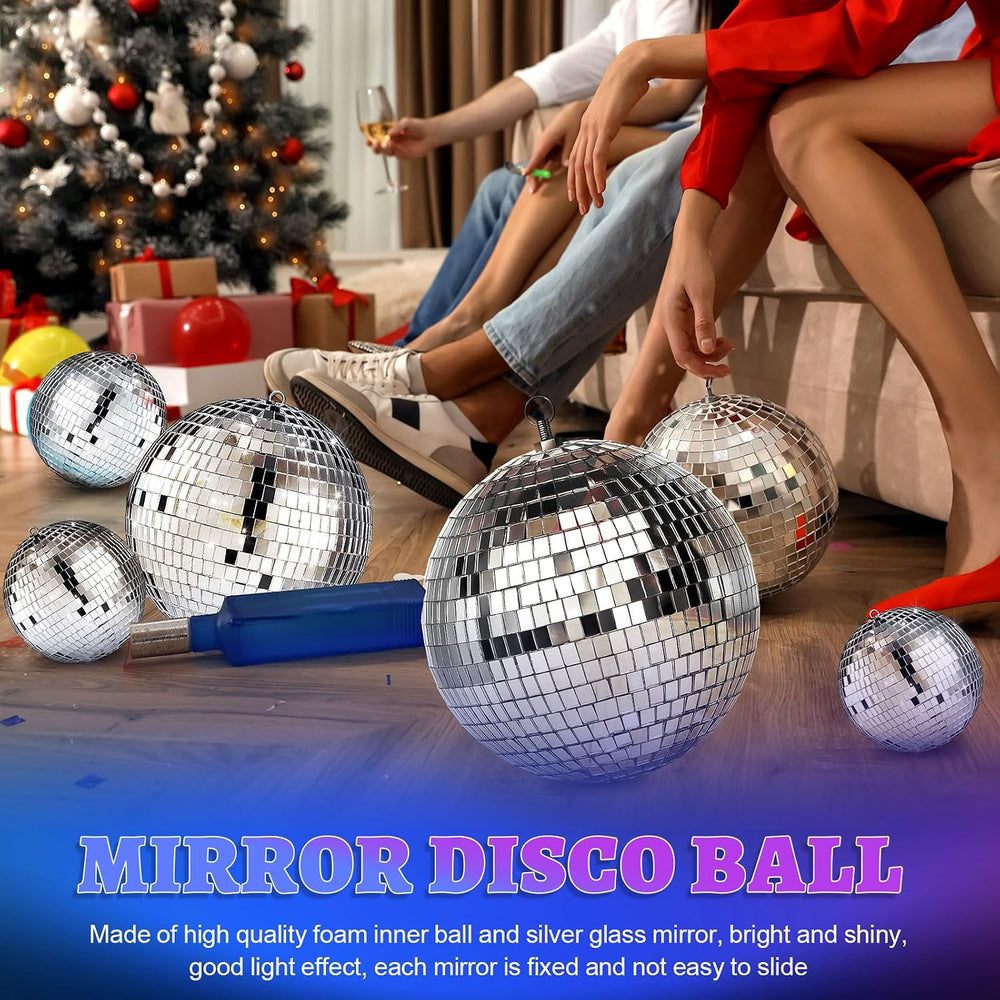 WILLBOND 17 Pcs Silver Disco Ball Set, Multi Size, 12, 8, 6, 4, 3.2 Inch