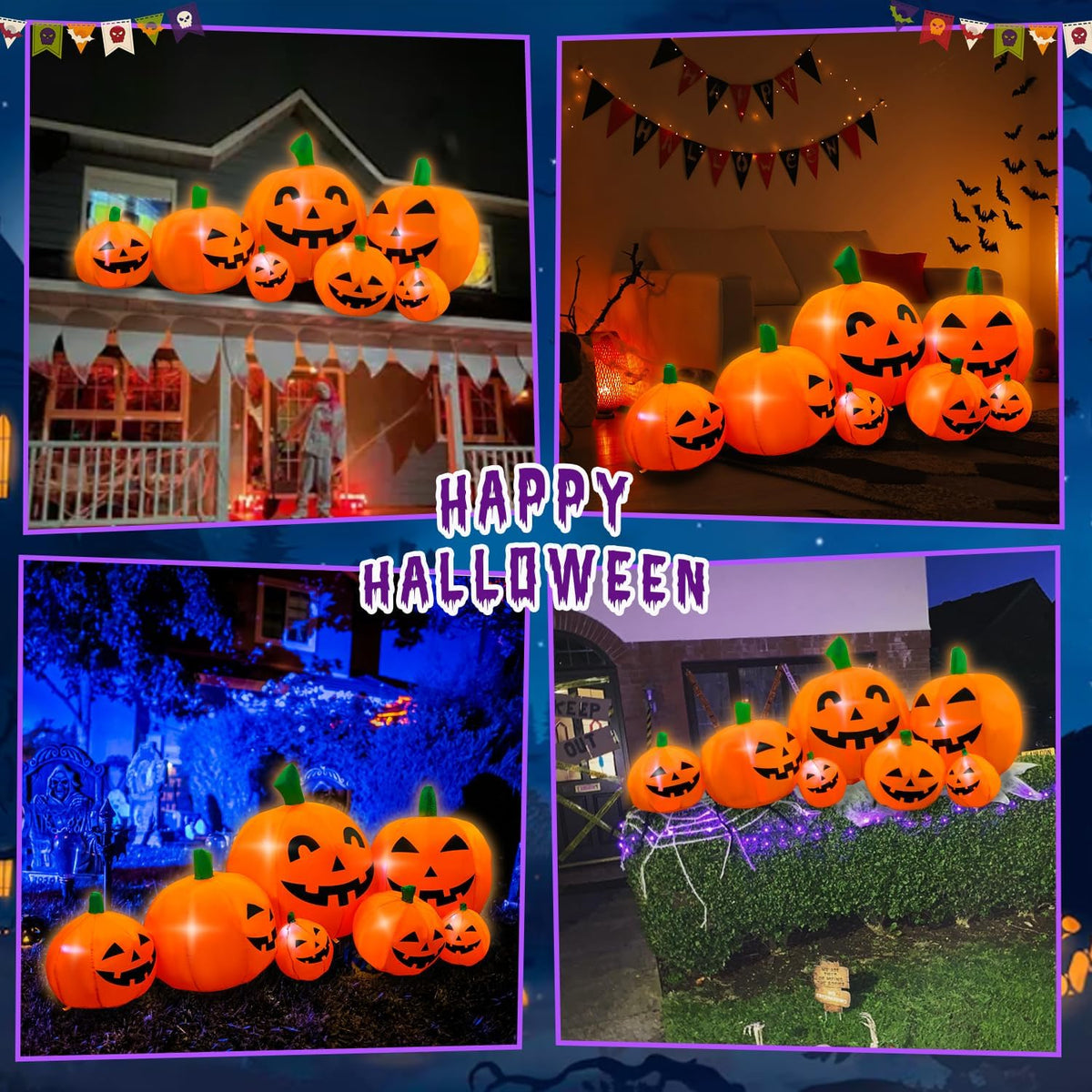 seasonblow 7ft halloween inflatable pumpkin patch family outdoor shown in use