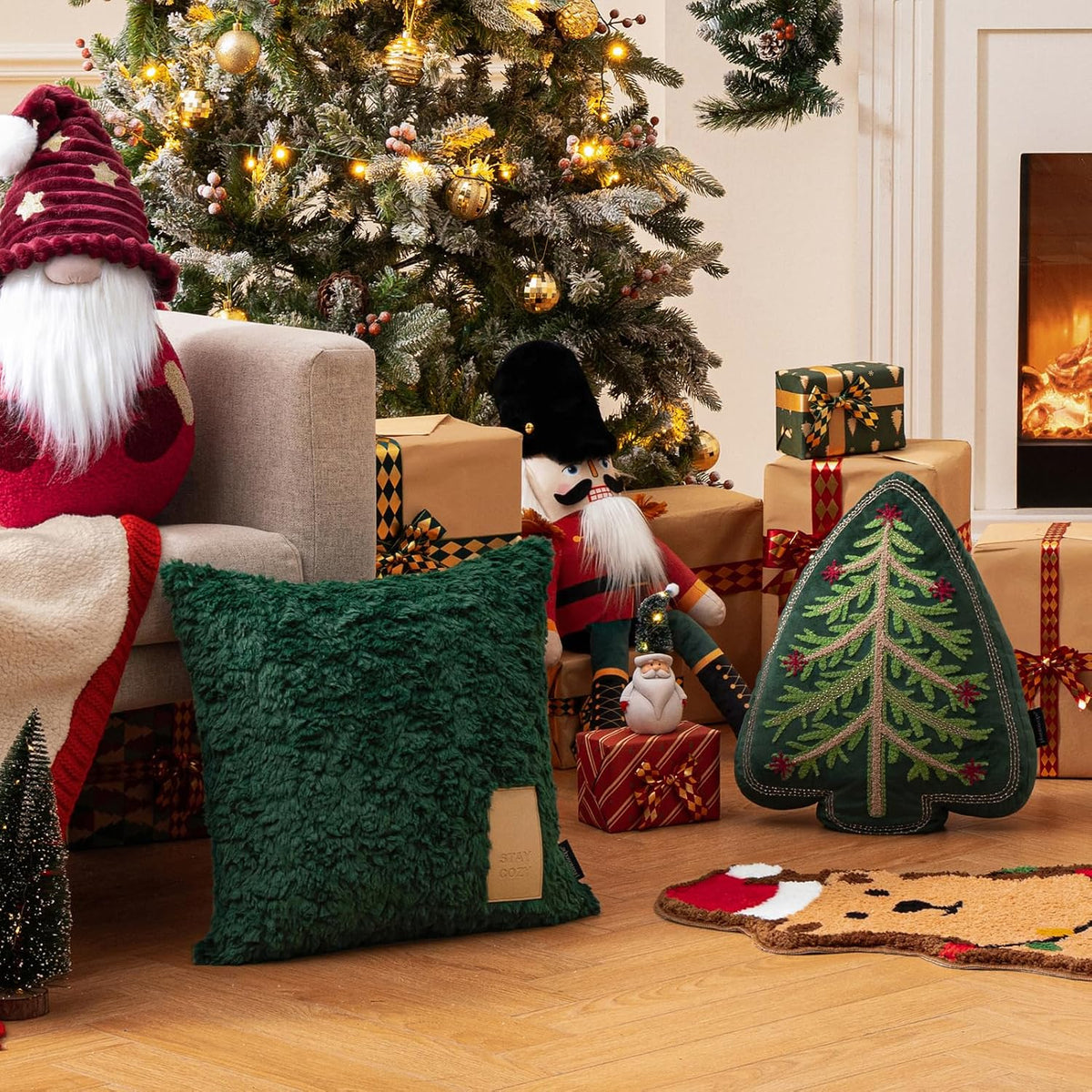 phantoscope merry christmas tree decorative throw pillow, velvet showing dimensions