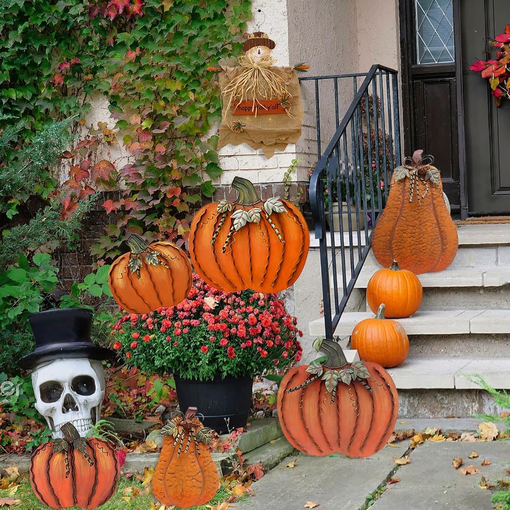 Aecipl Metal Pumpkin Garden Stakes Fall Decor Autumn Decorative Yard Signs