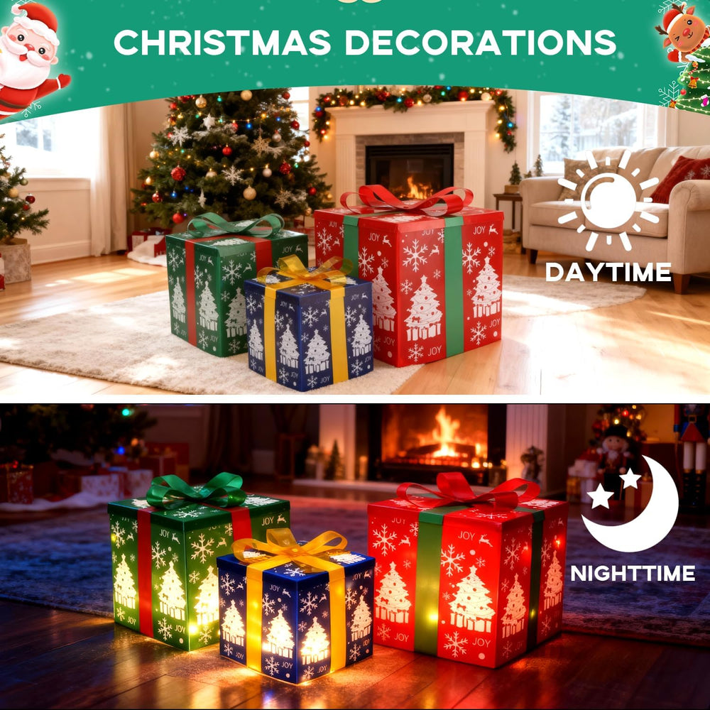 Set of 3 Christmas Lighted Gift Boxes, (3-Piece), Outdoor Christmas Decoratio...