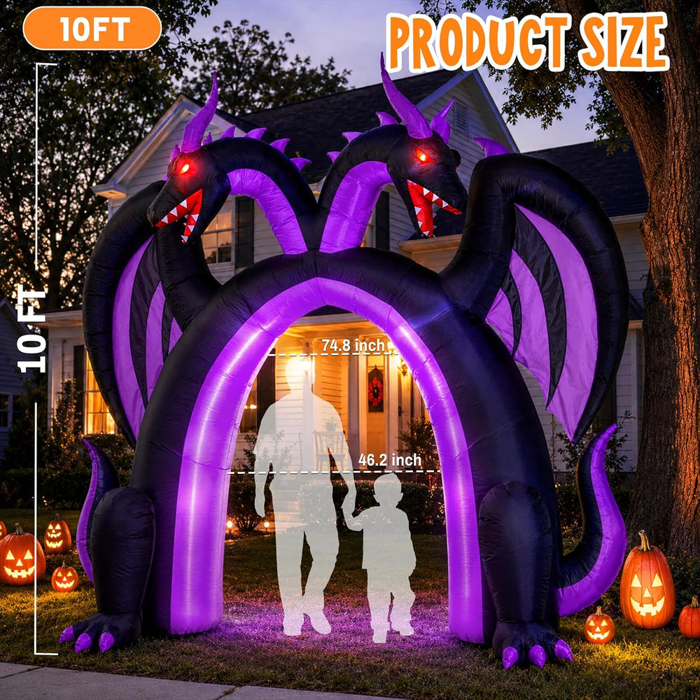 10FT Halloween Inflatable Dragon Archway, Double Headed Walk Through Decor