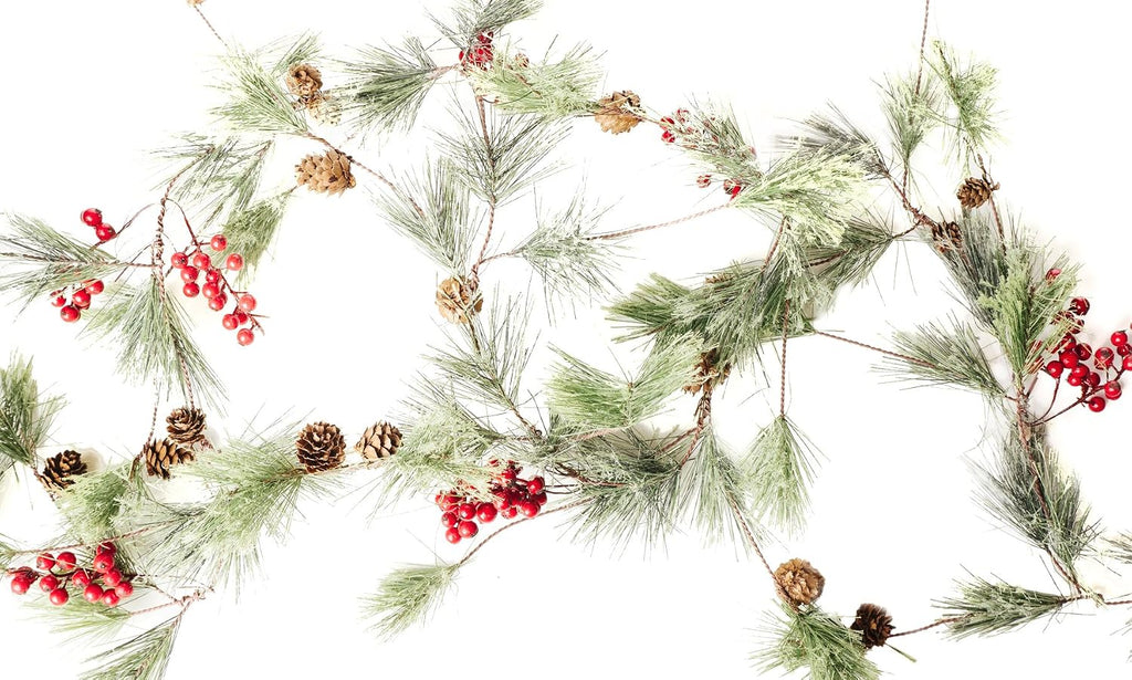 christmas smokey pine and red berry garland 6 shown in use