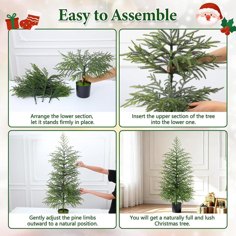 4 Ft Real Touch Christmas Tree with Lights, Realistic Norfolk Pine Tree