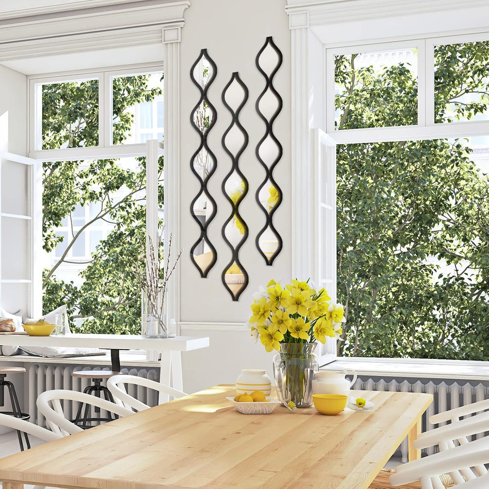 3 Pcs Teardrop Mirror Wall Decor, Narrow Acrylic Black Edge