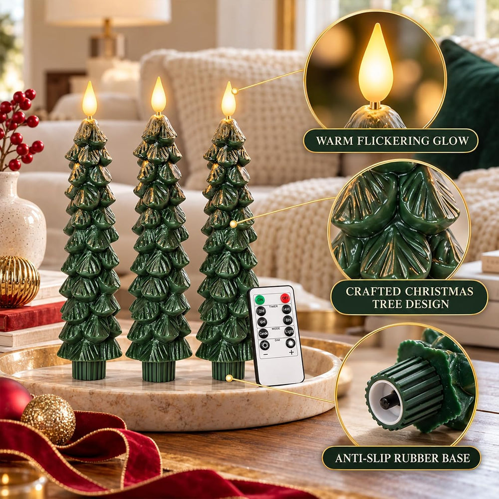 Christmas Tree Flameless Taper Candles, Christmas Holiday Indoor Decoration