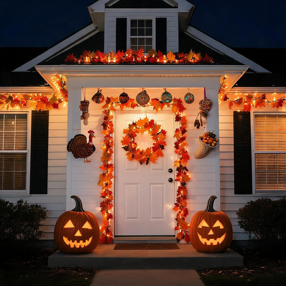 2Pack 9Ft 50 LED Maple Leaf Garland Battery Operated with Timer,8 Modes Water...