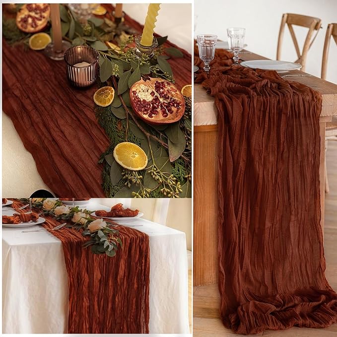 20 Pack Terracotta Cheesecloth Table Runner 10FT Boho Rustic Cheese Cloth Table Runner for Wedding 20 x 120 Inch Long Bridal Shower Baby Shower Gauze Fabric Sheer Birthday Party Table Decorations
