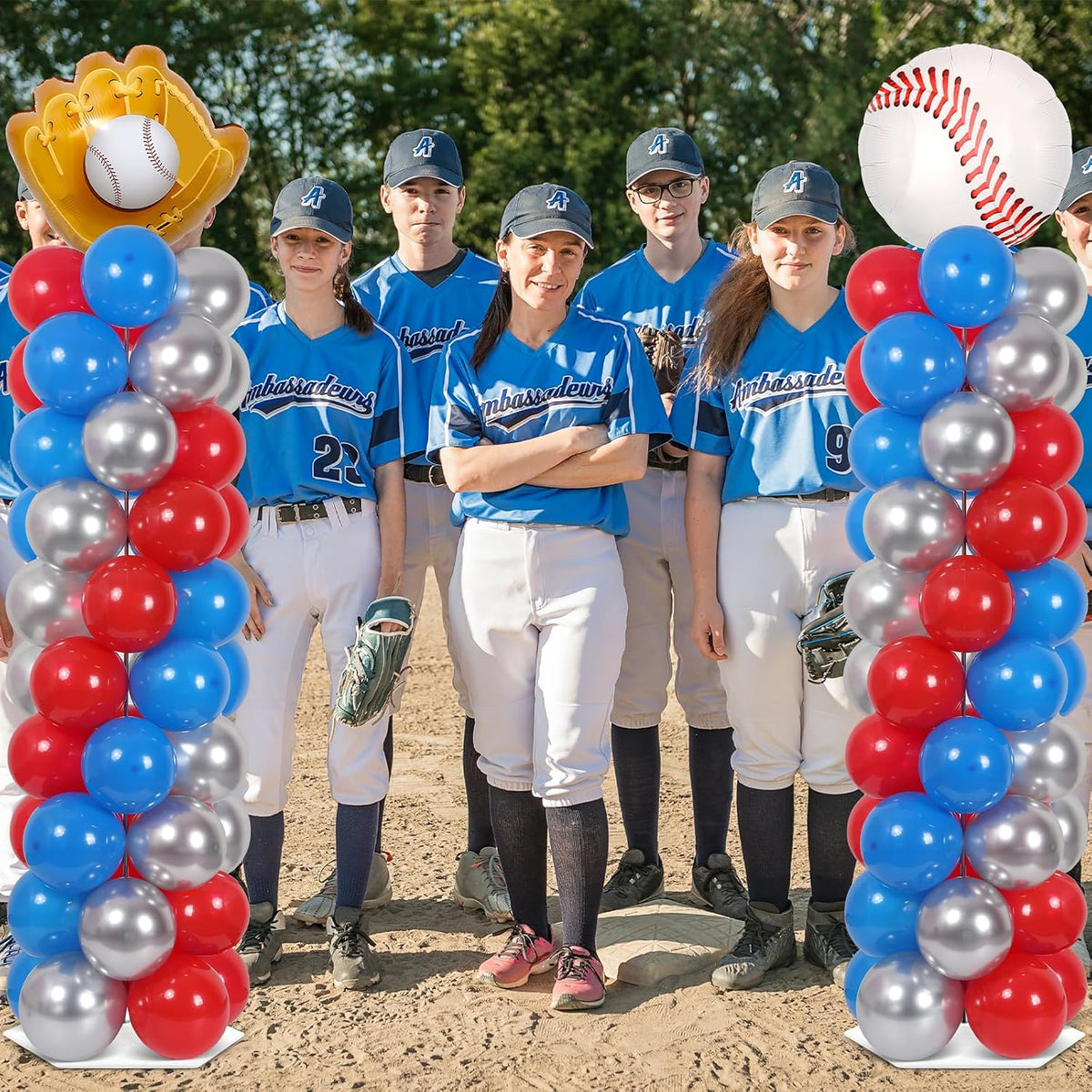 2 Set Baseball Balloon Column Stand Adjustable Baseball Glove Balloon Decor