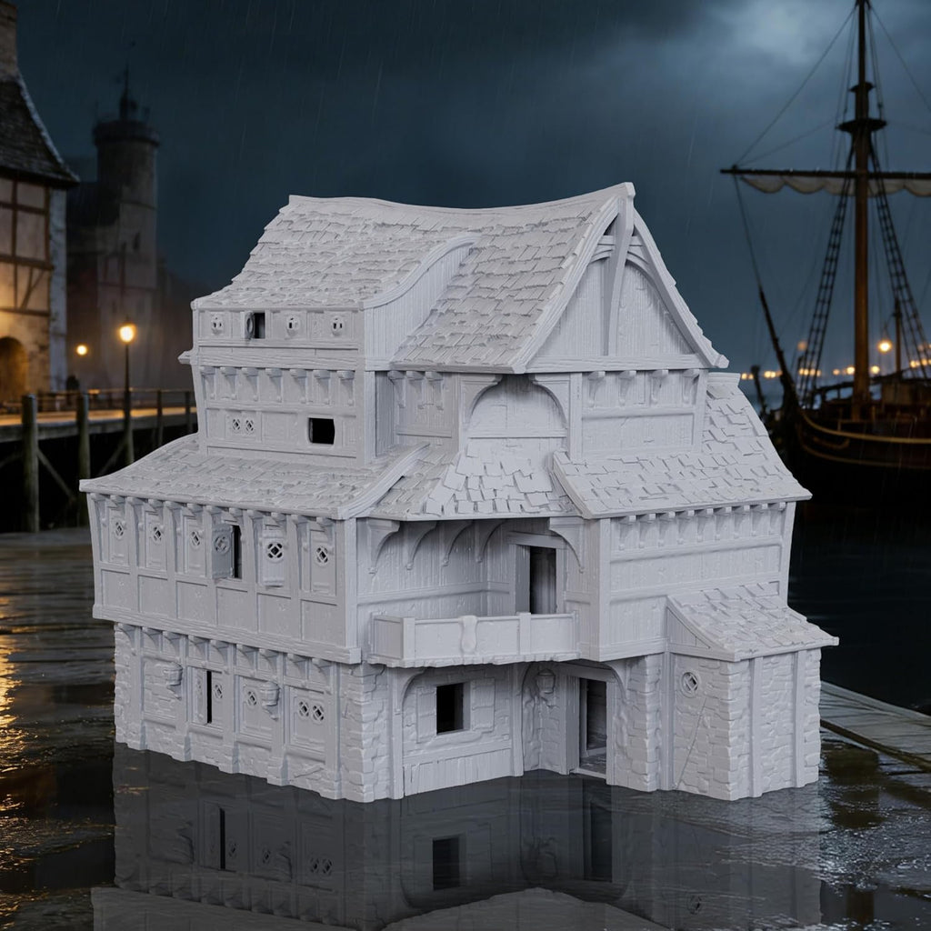 auspdice dnd terrain 25mm unpainted dock building, stone shown in use