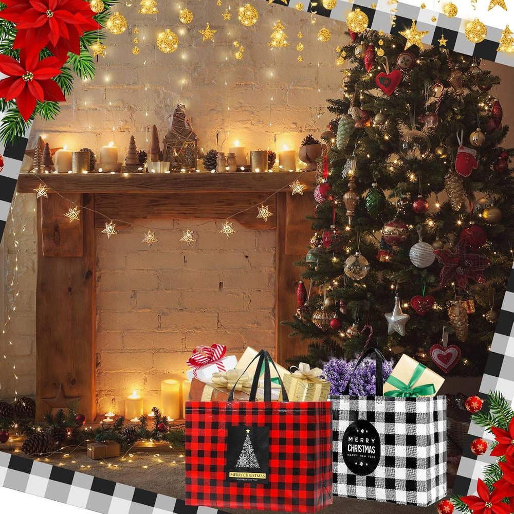 36 Pcs Christmas Gift Bags with Handles, Extra Large Buffalo Plaid, Classic