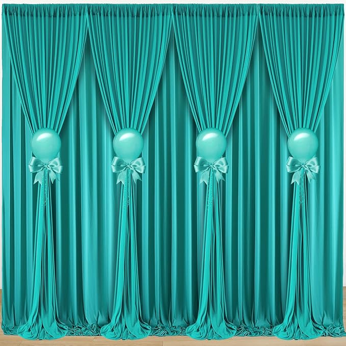 10 ft x 40 ft WWrinkle Free Turquoise Backdrop Curtain for Parties, Thick Polyester Teal Photo Backdrop Drapes,8 Panels 5ft x 10ft for Baby Shower Wedding Engagement Birthday Mermaid Party