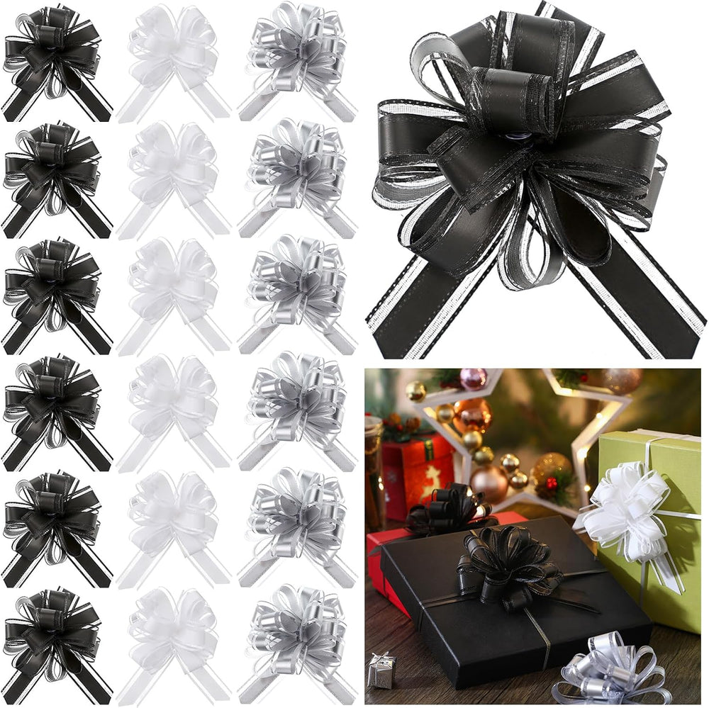Tigeen 100pcs Large Christmas Pull Bows, Black White Bows for Gift Wrapping