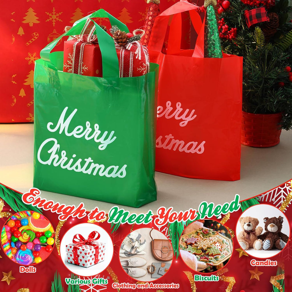 teling 100 pcs christmas bags bulk with handles, side view