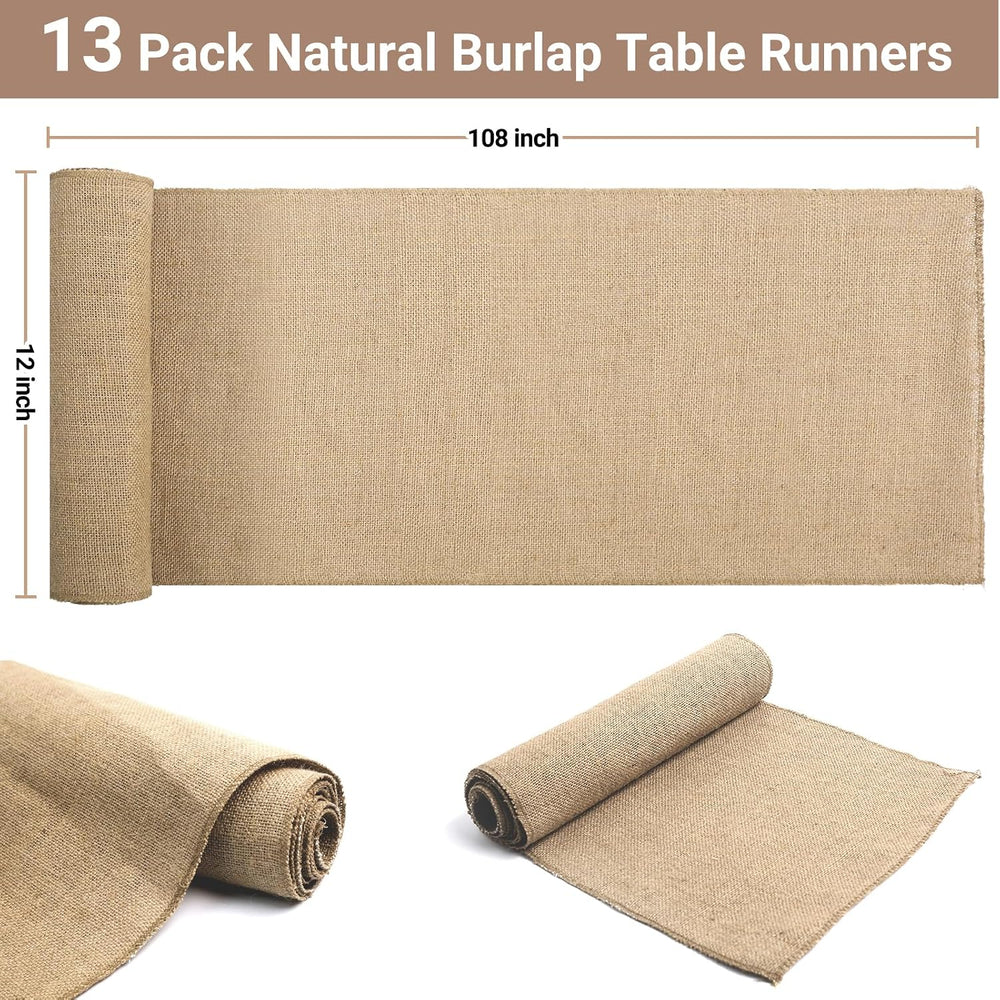 13 Pack Burlap Table Runners 12 x 108 Inches Farmhouse Jute Runner Rustic Bur...