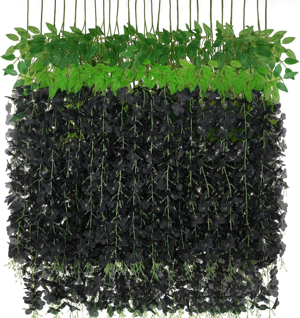 48Pcs Wisteria Hanging Flowers, Black Artificial Flowers