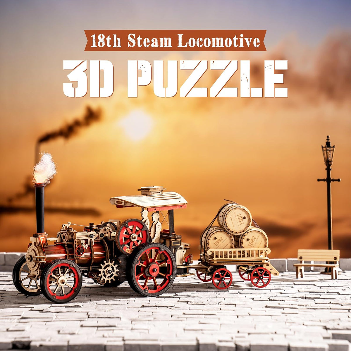 rowood 3D Wooden Puzzles for Adults, Steam Engine Car Model Kit, 1:28 Scale Mechanical Steam Locomotive Wooden Puzzle, 469PCS,Assembly Time 6H, Awesome Gifts for Adults