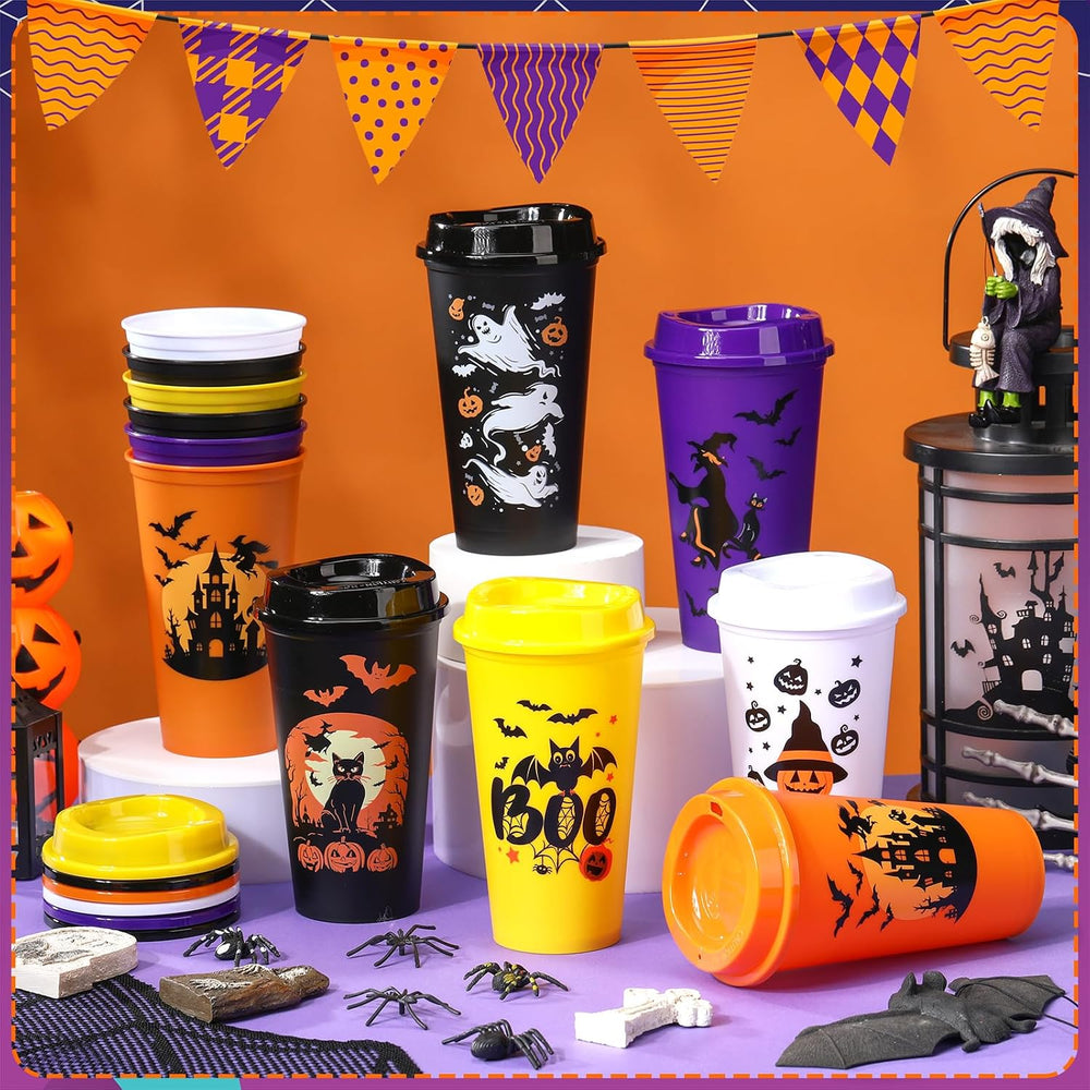 Pickmesh 24 Pack Halloween Witch Cups 16 oz Reusable Tumblers with Lid