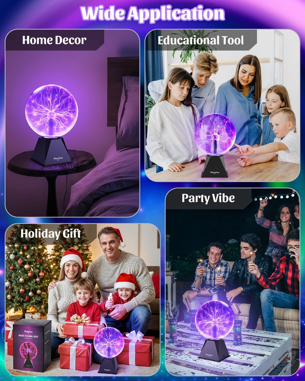 Theefun Plasma Ball 8 Inch Plasma Lamp Touch & Sound Sensitive Plasma Globe
