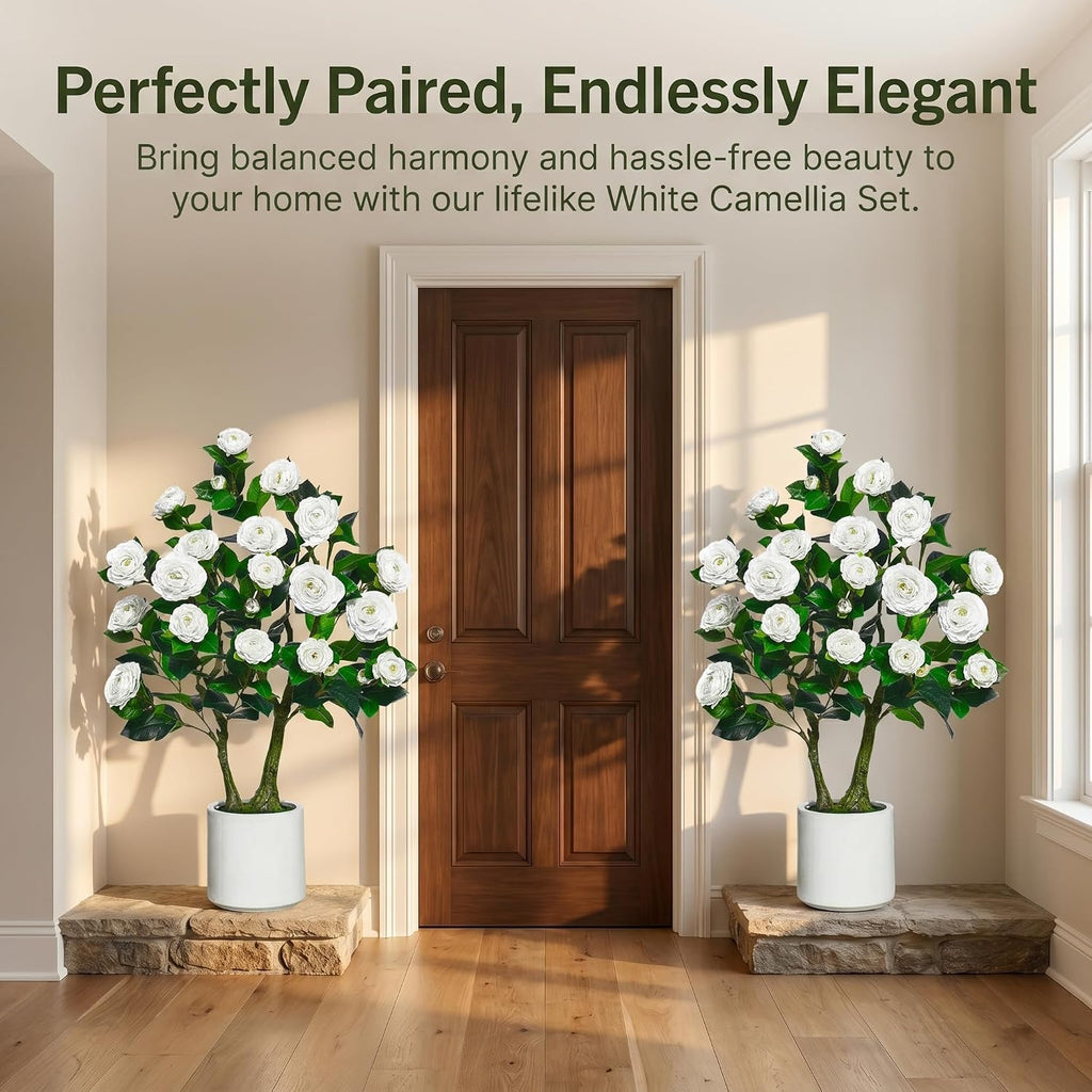 artificial camellia tree, 3ft fake tree with white shown in use