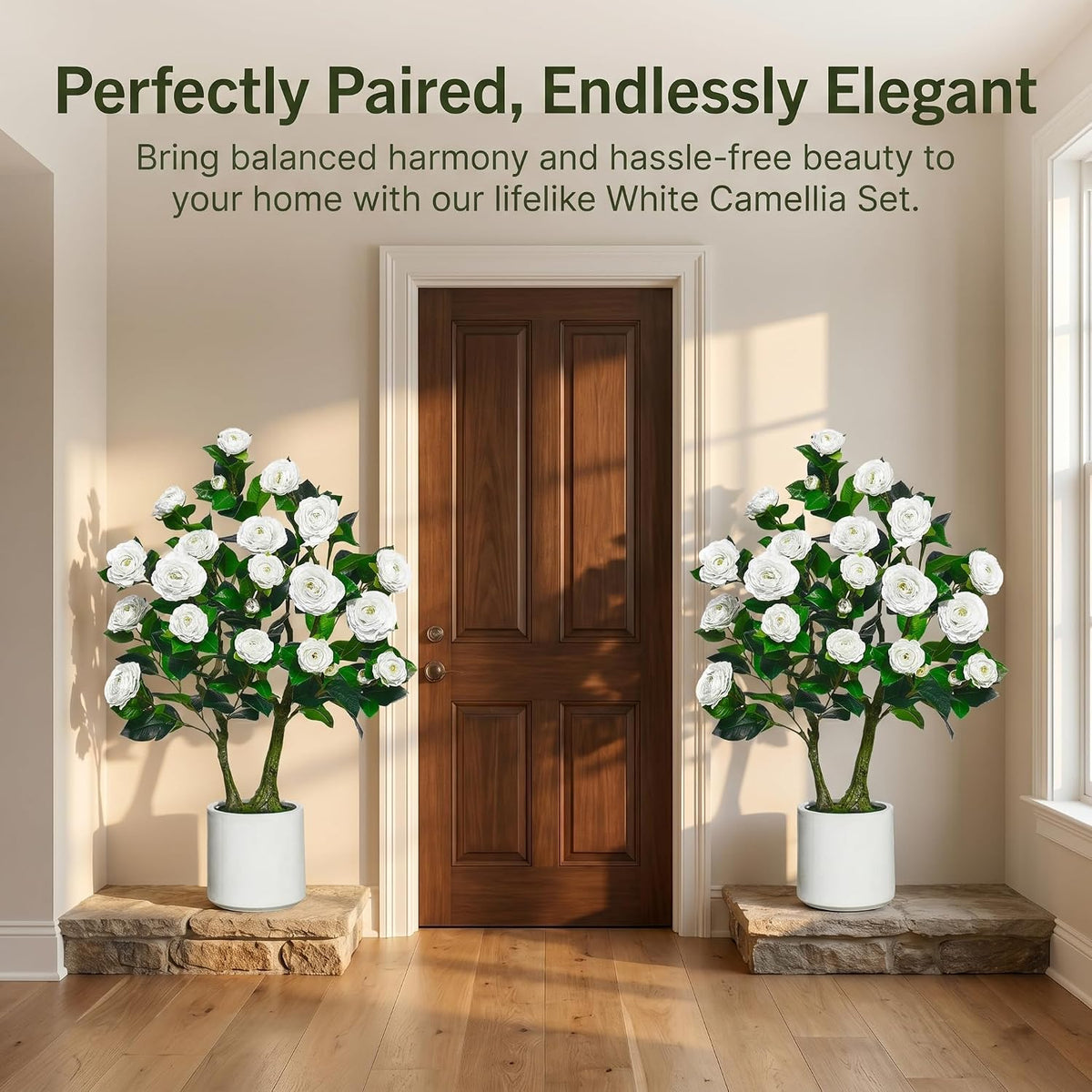 artificial camellia tree, 3ft fake tree with white shown in use
