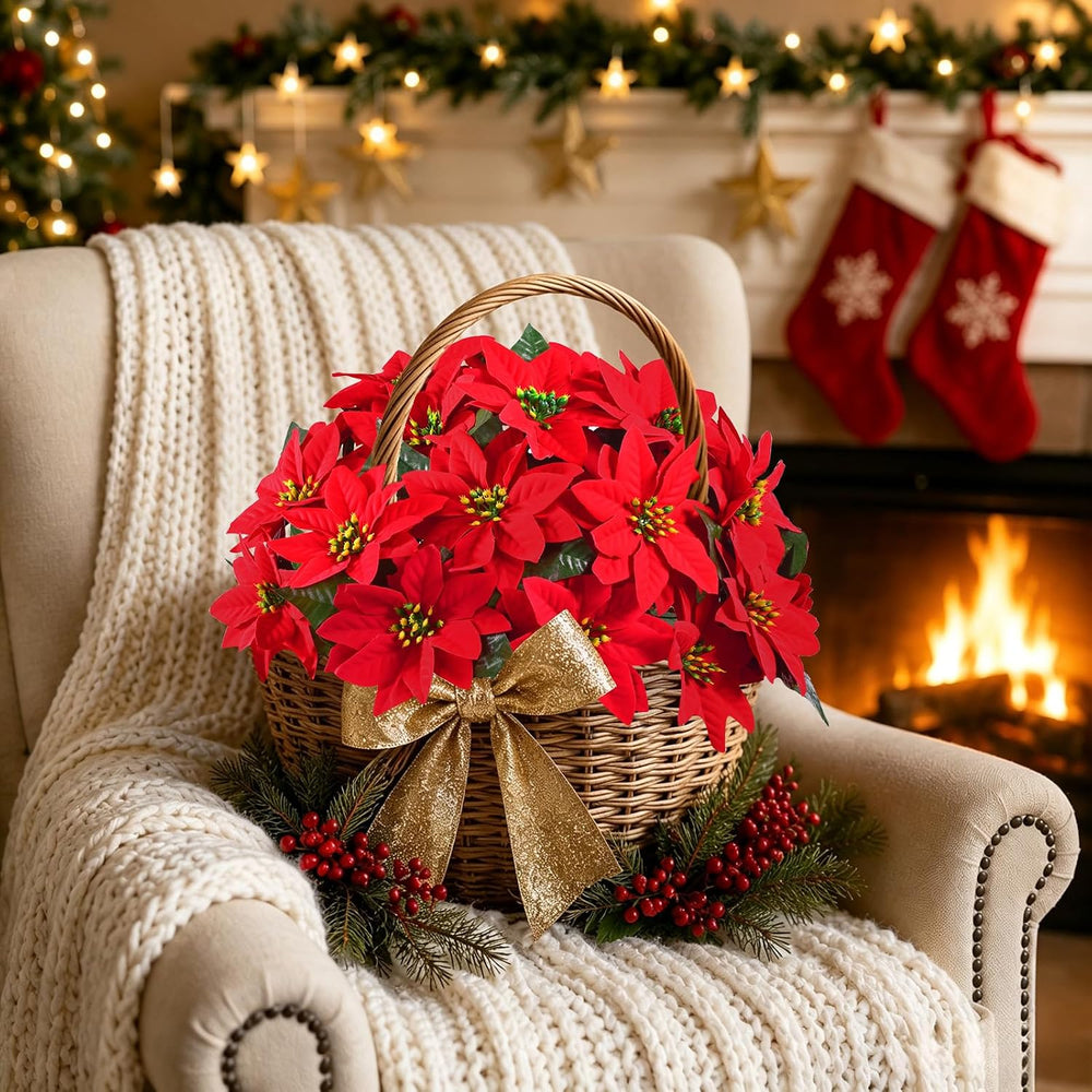 2 PCS Christmas Outdoor Artificial Poinsettia Flower Topiary Trees