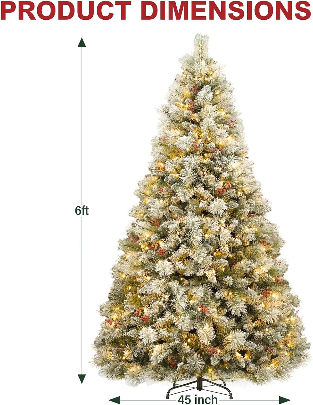 Hykolity 6 ft Prelit Snow Flocked Christmas Tree with 250 Warm White LED Ligh...