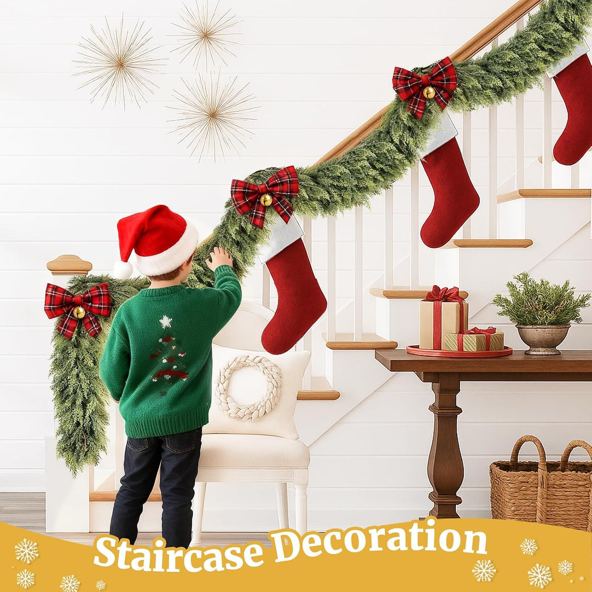 Upgraded 2X Thickened Lush Full Realistic Appearance 6FT Christmas Garland Non-Break Premium Quality Pine Garland for Mantle, Fireplace, Stairs, Indoor & Outdoor Christmas Decorations (1Pcs)