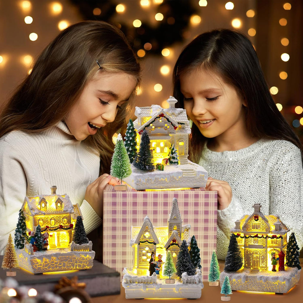 tuanse 15 pcs christmas village set, 4 led on a desk or shelf