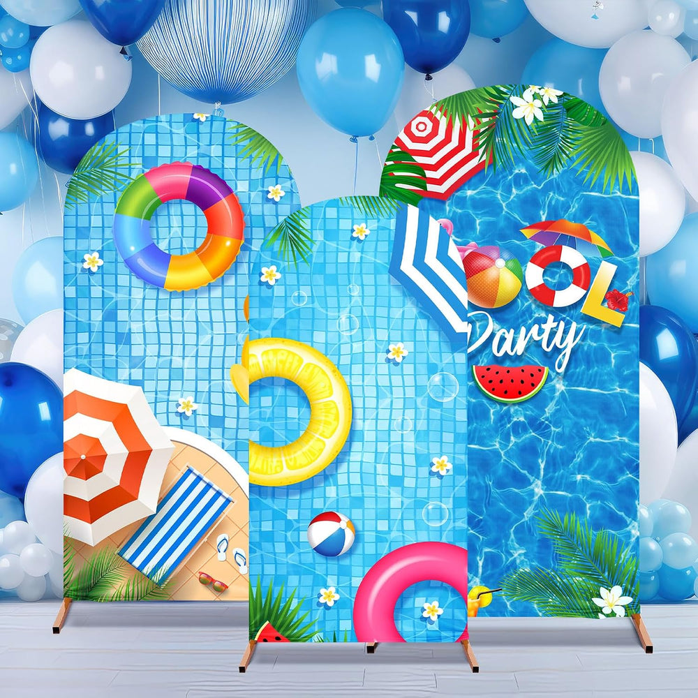 Tingjoo 3 Pcs Summer Pool Party Decoration, Arch Backdrop Stand Cover, Pool