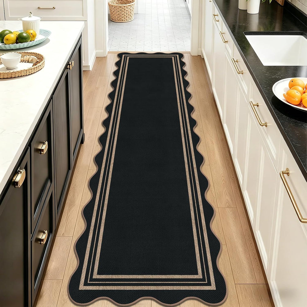 Scalloped Easy Jute Kitchen Runner Rug, 2.6x10 Non Slip Entryway Runner Washa...