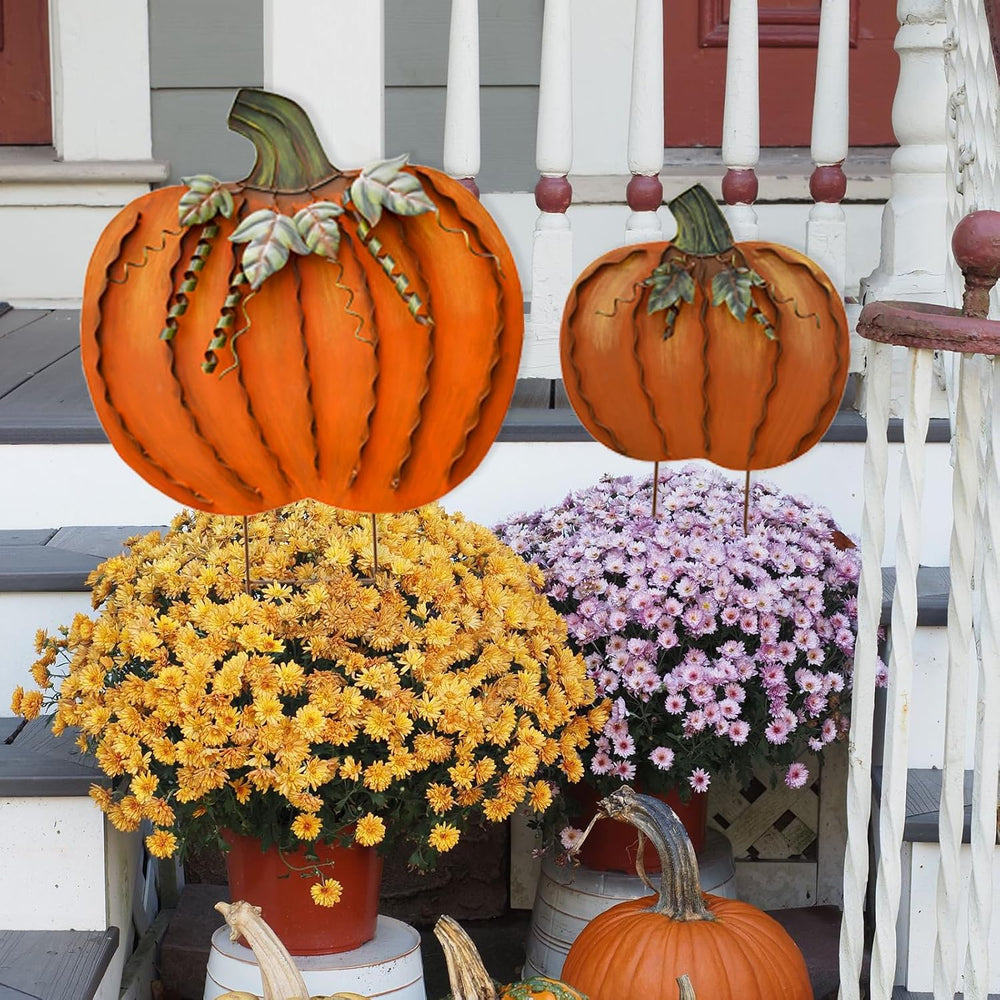 Fall Outdoor Decor Metal Pumpkin Garden Stakes Autumn Decorative Yard Sign