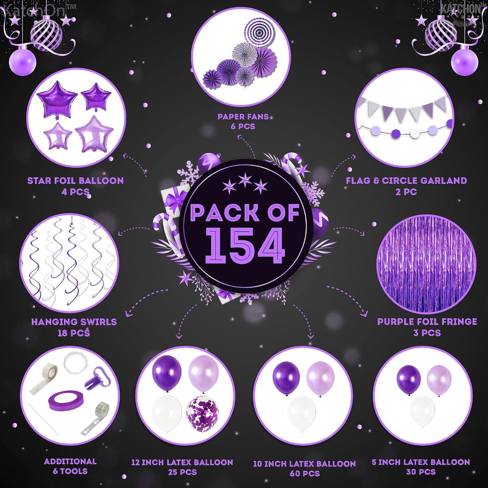 KatchOn, Purple Party Decoration 2026 Set – Huge Pack of 155 Balloon Arch Kit...
