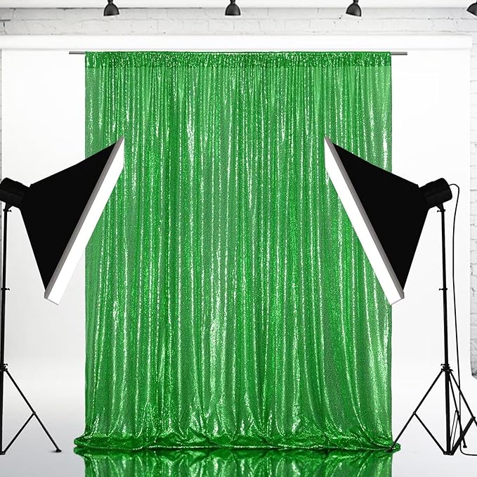 Eternal Beauty Green Sequin Backdrop, 20x10 Ft Glitter Background Curtains for Christmas Shimmer Photography Party Wedding Birthday Back Drop Decor