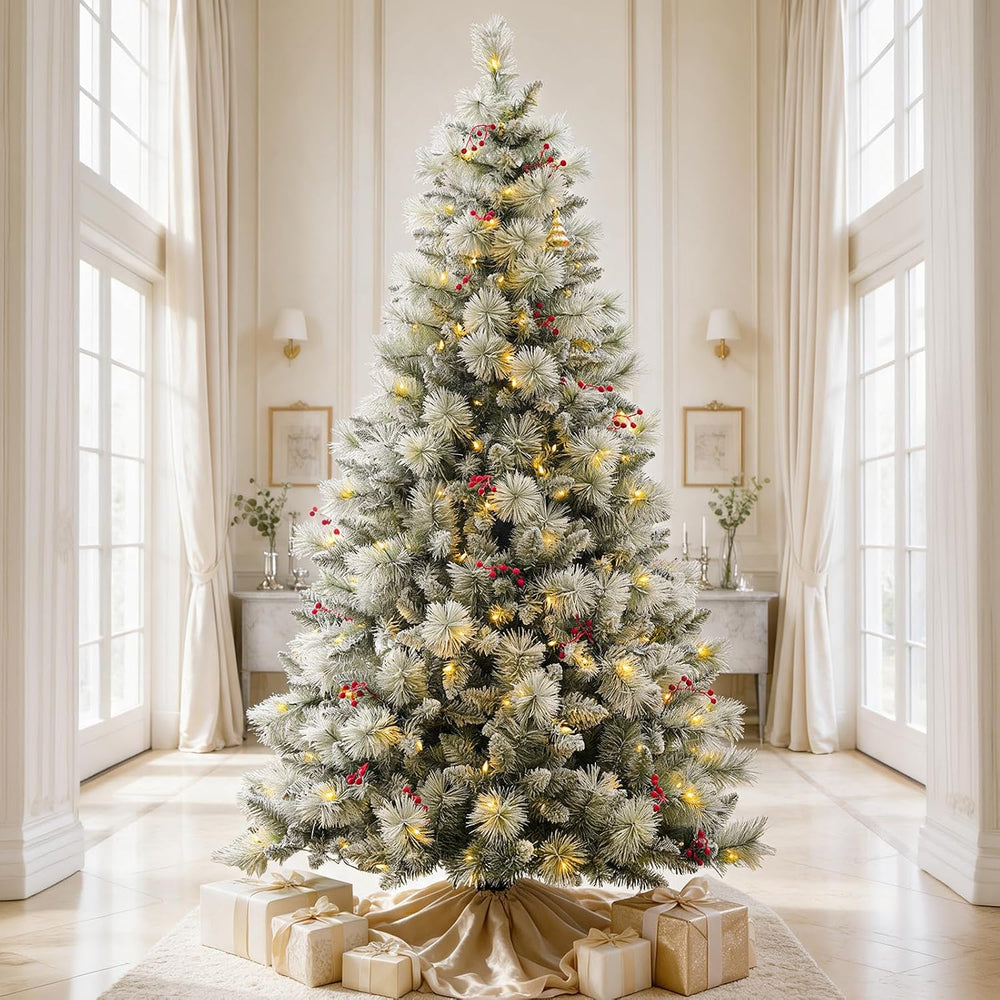 Hykolity 6 ft Prelit Snow Flocked Christmas Tree with 250 Warm White LED Ligh...