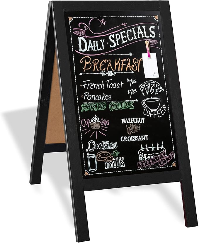 Ilyapa Wooden A-Frame Chalkboard Sign with Eraser, 40 x 20 Inch Magnetic Sidewalk Menu Board, Black Menu Display for Restaurant, Business, or Weddings