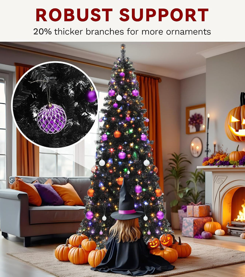 DWVO 7.5FT Pre-Lit Blck Pencil Christmas Tree with 350 Dual-Color LEDs