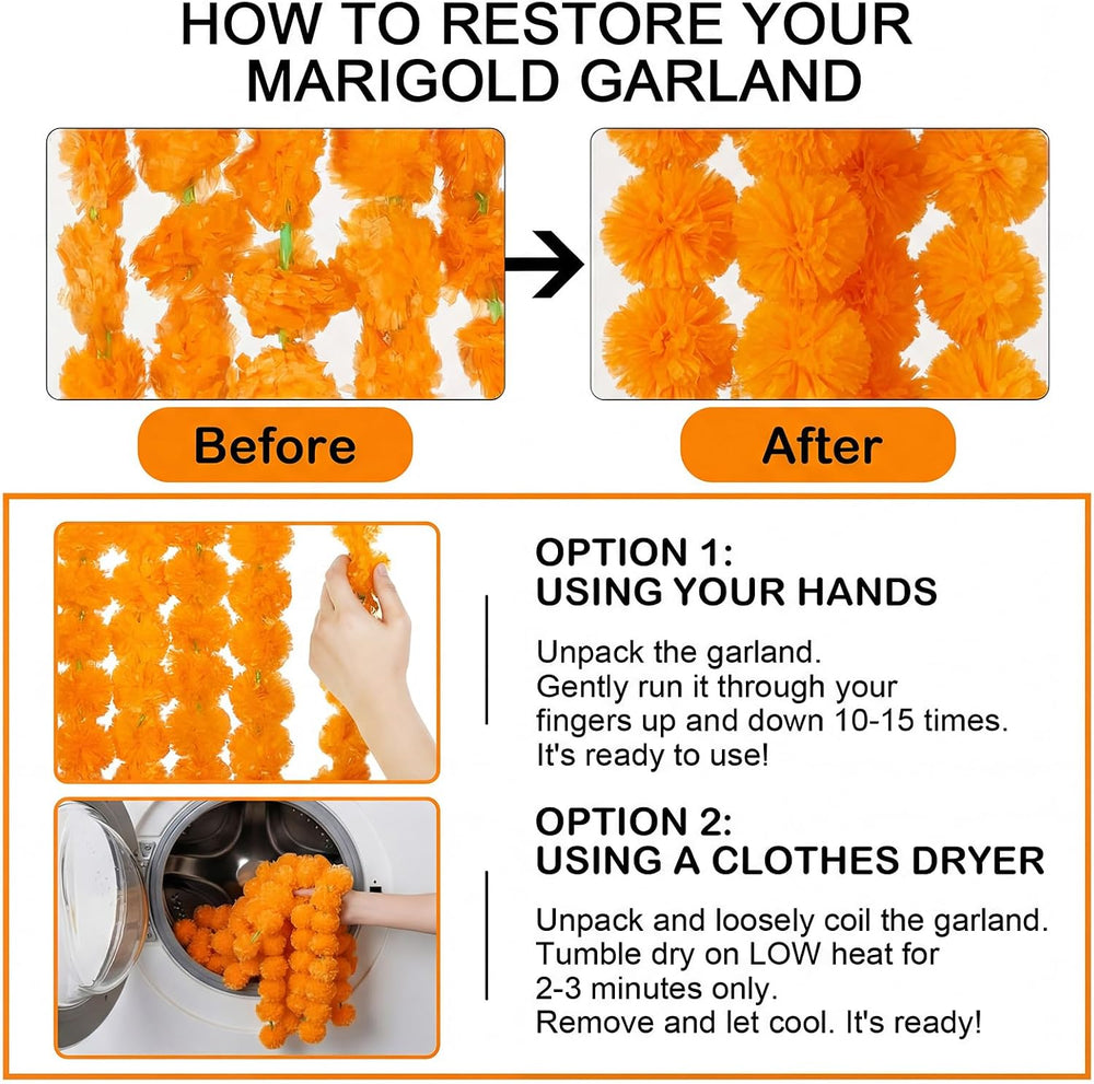 15 Pack Yellow,Orange 5ft Marigold Garland for Diwali Indian Wedding