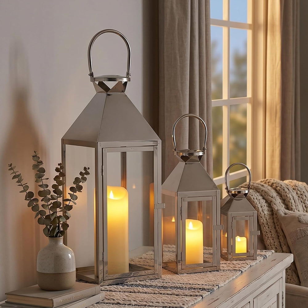 Elegant Candle Lantern Set with Tempered Glass- 3 Sizes (26", 19", ...